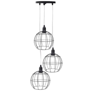 Pendente Aramado Triplo Globo Luminária Lustre Cabo Cristal Retrô Vintage Agp Industrial Luxo