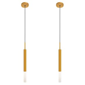Kit 2 Luminárias De Teto Pendente Tubo Difusor Sala Dourado