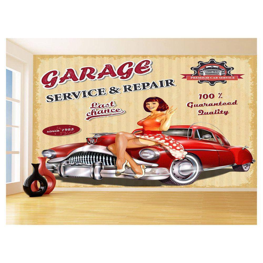 Papel De Parede 3D Carro Antigo Hot Rod Pin Up 3,5M Cxr80