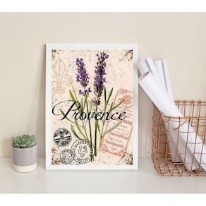Quadro Lavanda Provence Retrô 33x24cm - Vidro e Moldura Preta