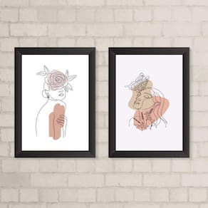 Kit 2 Quadros Mulheres One Line 33x24cm - Preto