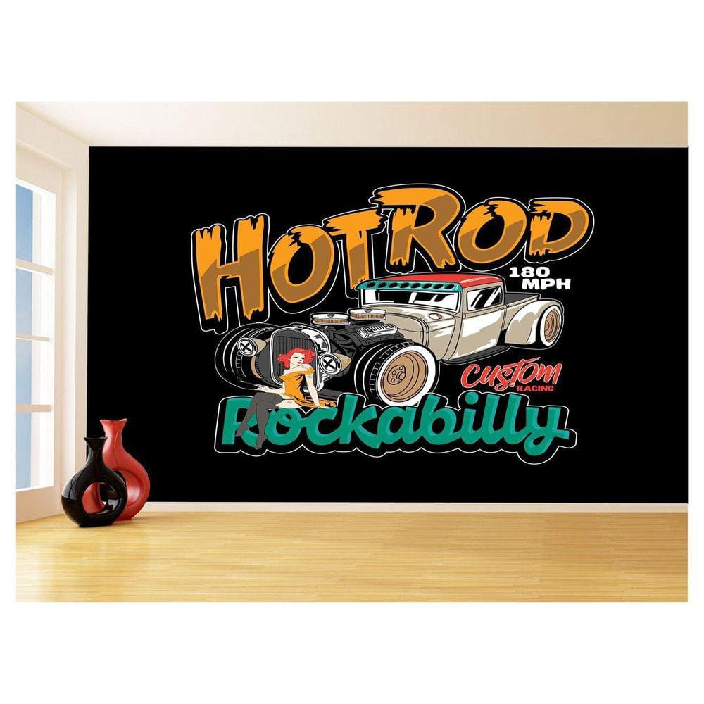 Papel De Parede 3D Carro Antigo Hot Rod Pin Up 3,5M Cxr108