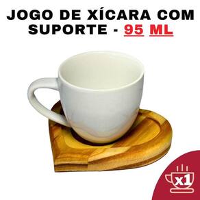Kit Porta Xícara Coração Com Xícara Porcelana Branco 95Ml