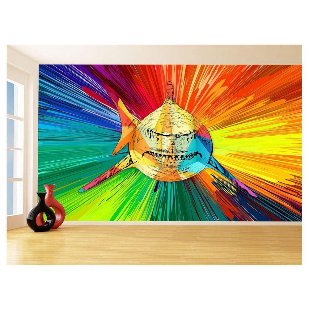 Papel De Parede Animais Pop Art Tubarão Cores 3,5M Pxa546