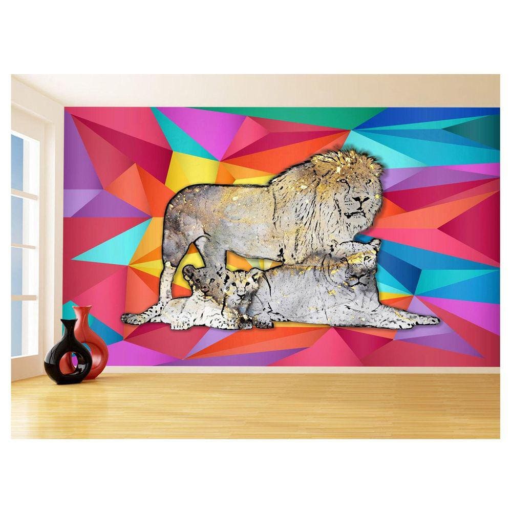 Papel De Parede Animais Pop Art Familia Leões 3,5M Pxa416