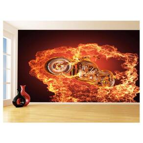 Papel De Parede 3D Moto Esporte Fogo Radical 3,5M Bkm99