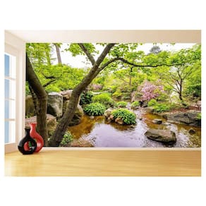 Papel De Parede Jardim Rio Flores Lago Árvores 3,5M Jjp58