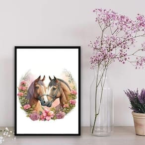 Quadro Decorativo Casal De Cavalos Aquarela 45X34Cm - Vidro