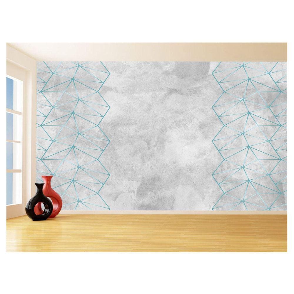 Papel De Parede Concreto Linhas Azul Turquesa 3,5M Kkt329