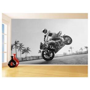 Papel De Parede 3D Moto Grau Empinando Manobra 3,5M Bkm39