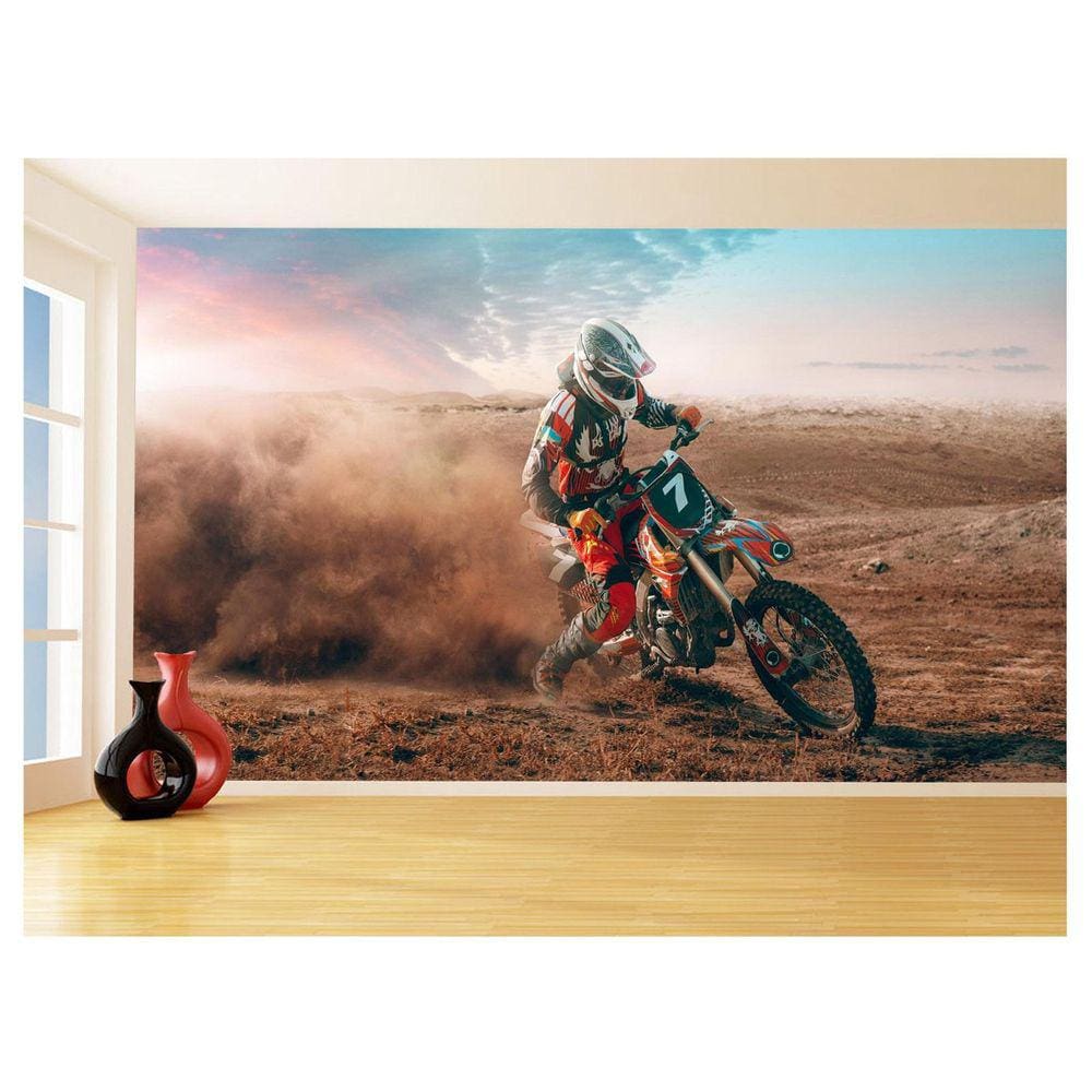 Papel De Parede 3D Moto Cross Trilha Terra Mx 3,5M Bkm20