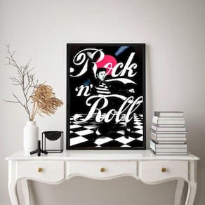Quadro Elvis Rock`n Roll 45x34cm Moldura Madeira