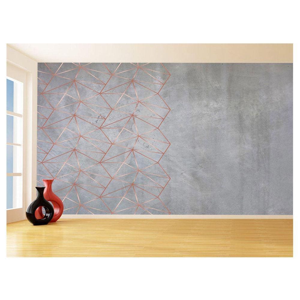 Papel De Parede 3D Concreto Linhas Dourado Rose 3,5M Kkt219