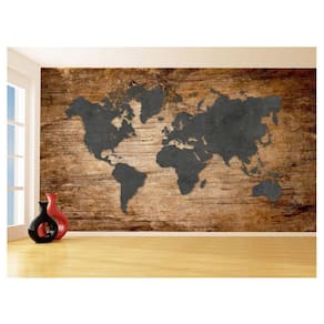 Papel De Parede 3D Mapa Mundi Madeira Concreto 3,5M Nmu21