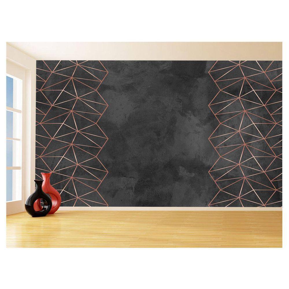 Papel De Parede 3D Concreto Linhas Dourado Rose 3,5M Kkt237