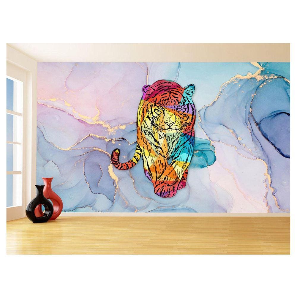 Papel De Parede 3D Animais Pop Art Tigre Felino 3,5M Pxa111