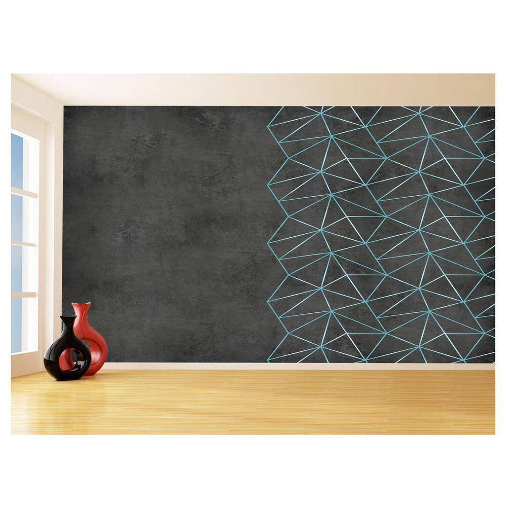 Papel De Parede Concreto Linhas Azul Turquesa 3,5M Kkt272