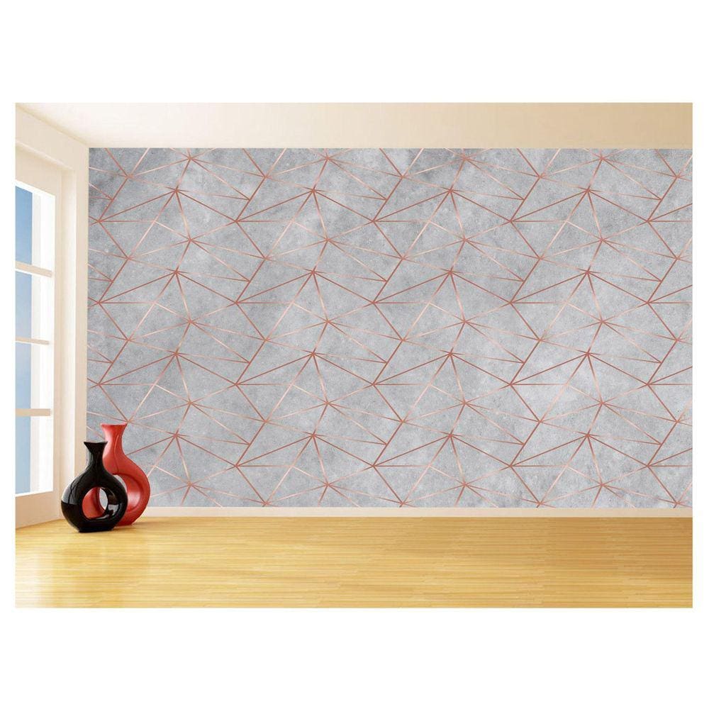 Papel De Parede 3D Concreto Linhas Dourado Rose 3,5M Kkt194
