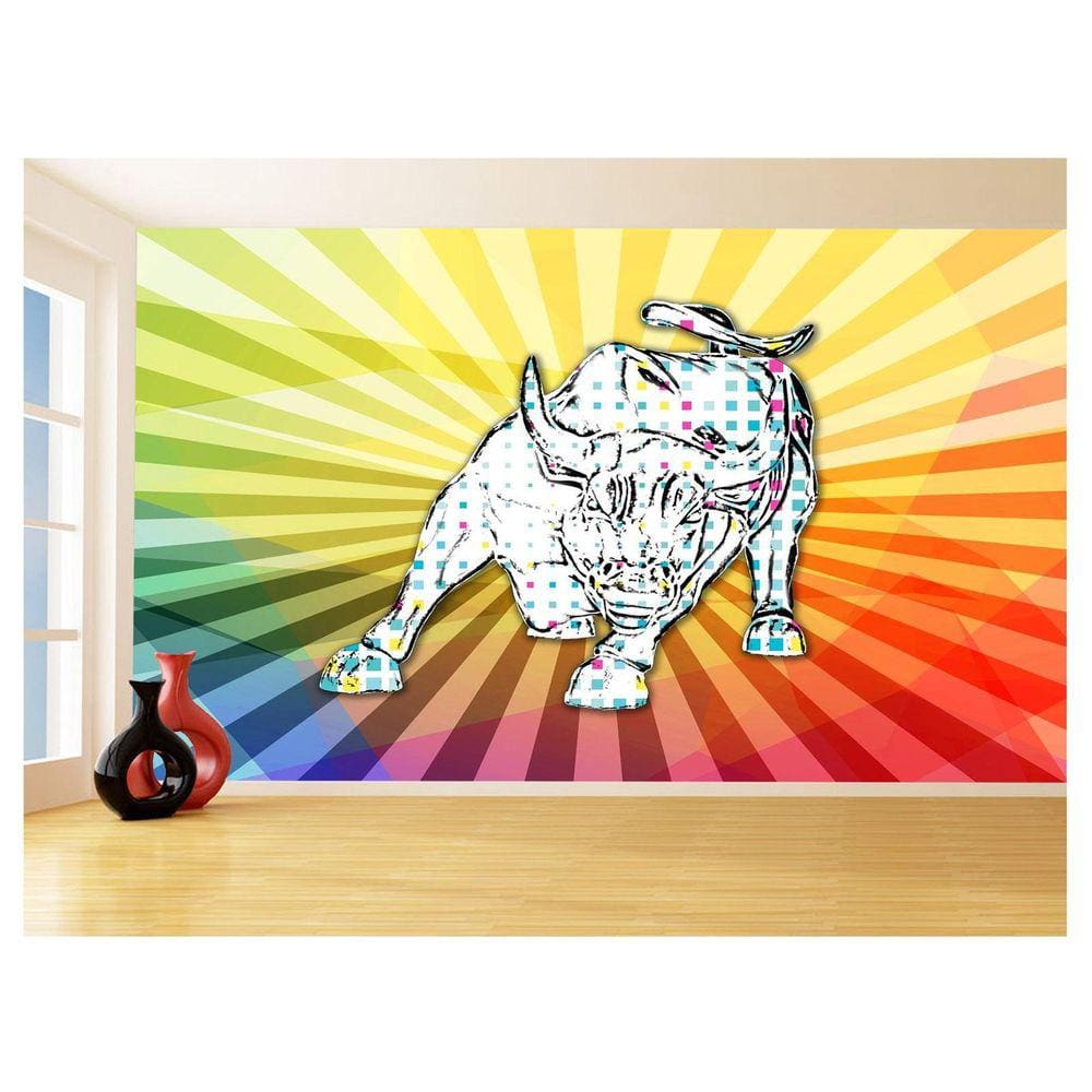 Papel De Parede 3D Animais Pop Art Touro Bull 3,5M Pxa180