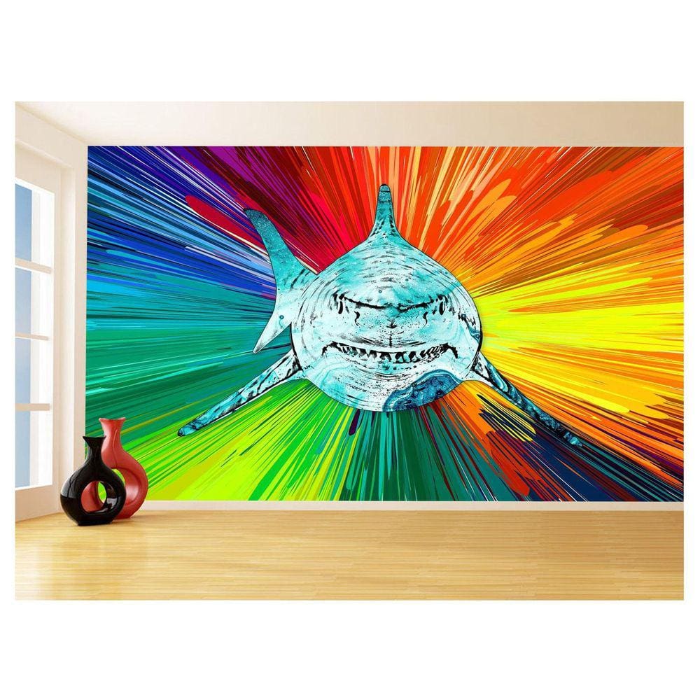 Papel De Parede Animais Pop Art Tubarão Cores 3,5M Pxa545