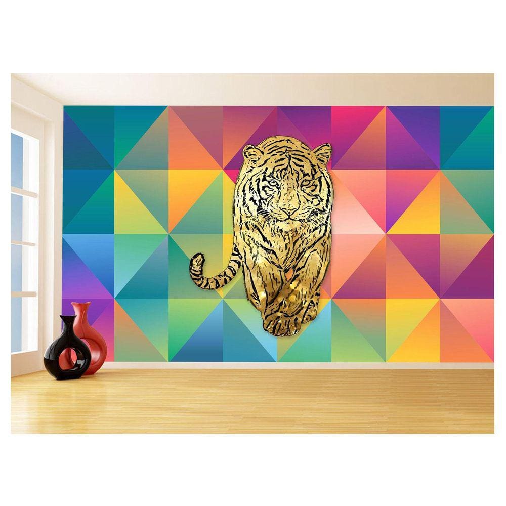Papel De Parede 3D Animais Pop Art Tigre Felino 3,5M Pxa136