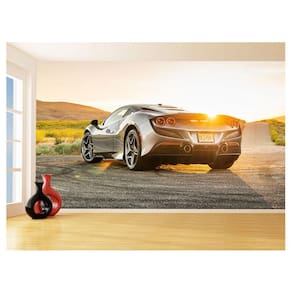 Papel De Parede 3D Carro Ferrari Prata Sol Sport 3,5M Car99