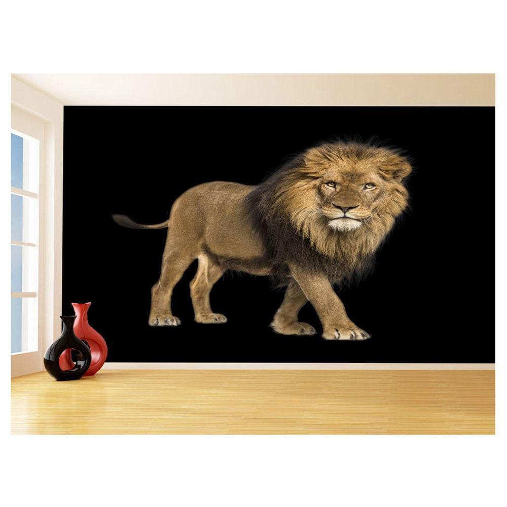 Papel De Parede 3D Animais Leão Andando Preto 3,5M Anm479