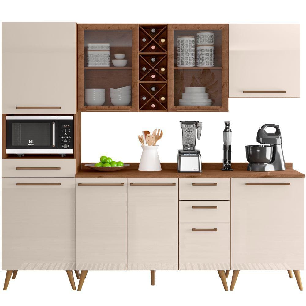 Armário de Cozinha Zanzini Favorita 5 peças com vidro e 8 portas 3 gavetas Natura OFF White TX