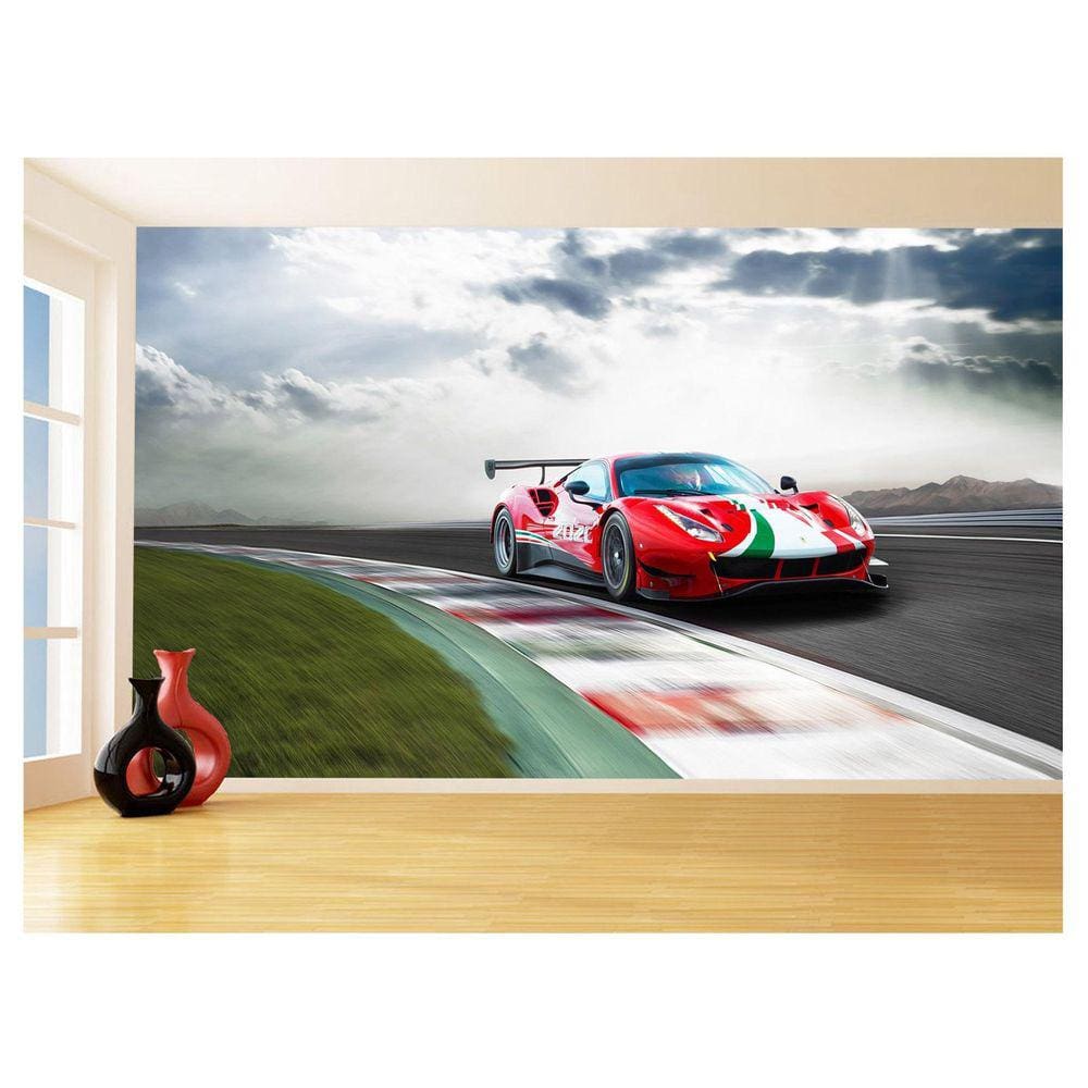 Papel De Parede 3D Carro Ferrari Vermelha Pista 3,5M Car114