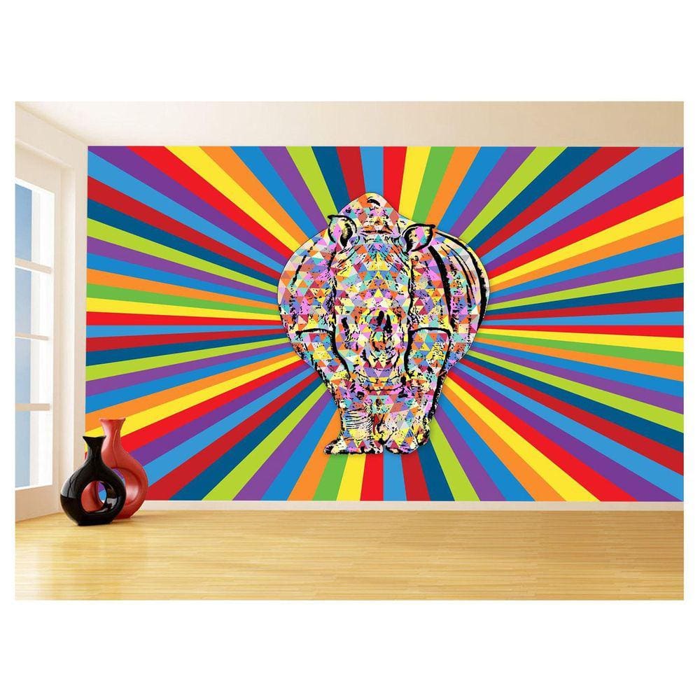 Papel De Parede 3D Animais Pop Art Rinoceronte 3,5M Pxa507