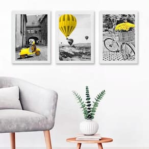 Kit 3 quadros cidades PB amarelo 24x18cm - vidro
