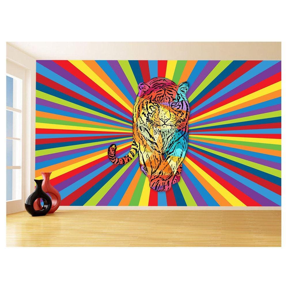 Papel De Parede 3D Animais Pop Art Tigre Felino 3,5M Pxa132