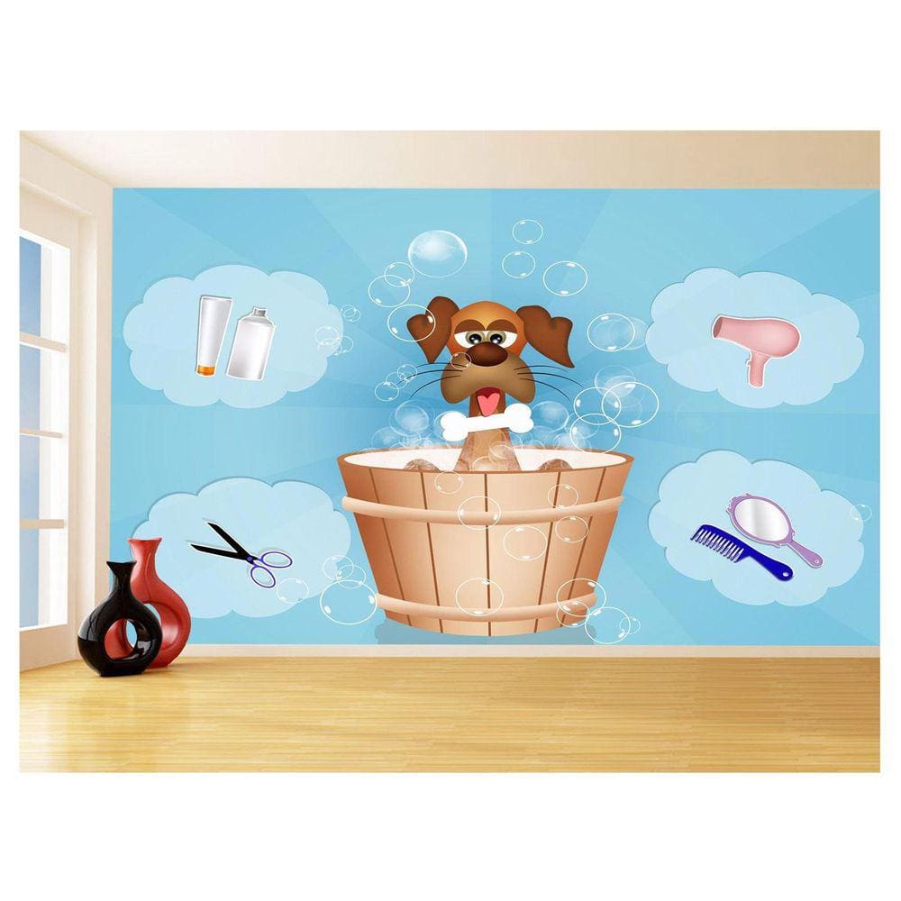 Papel De Parede Animal Cão Petshop Banho Tosa 3,5M Anm394