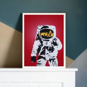 Quadro Astronauta Pop Art 45x34cm - Vidro e Moldura Preta