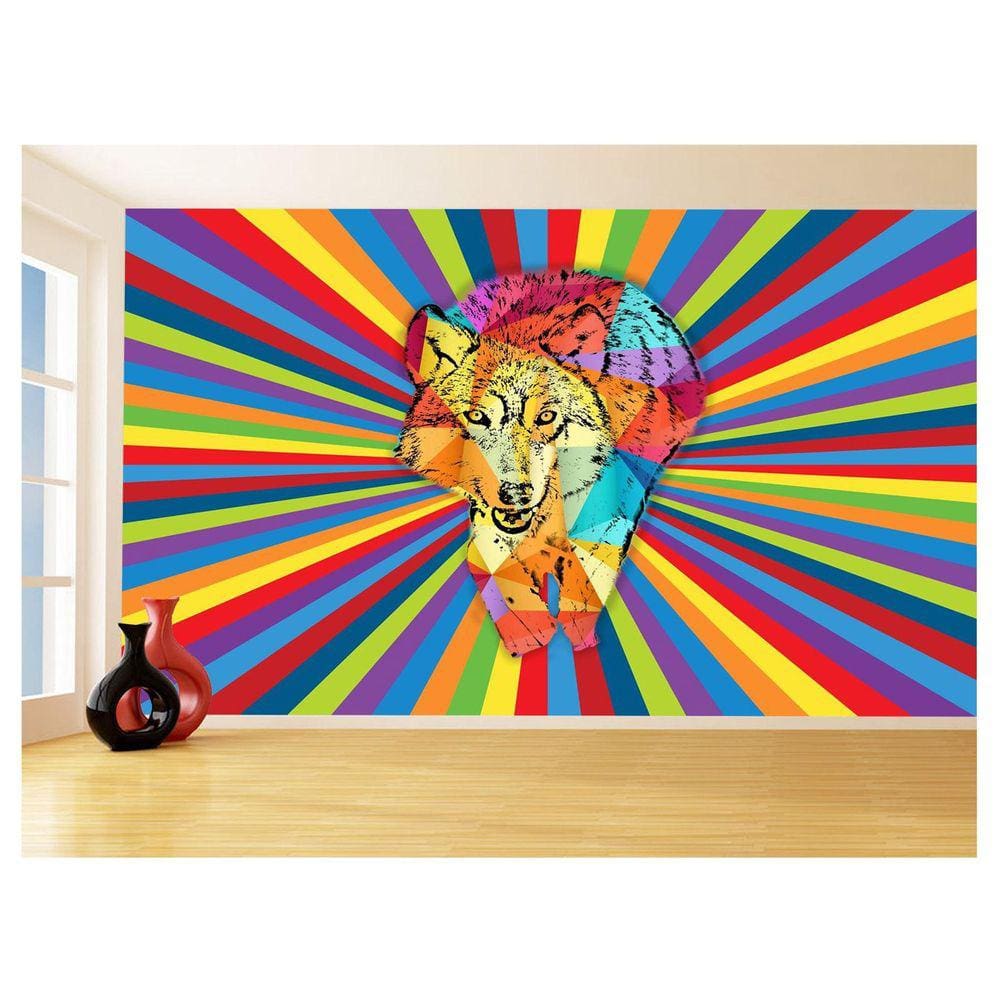 Papel De Parede Animais Pop Art Lobo Colorido 3,5M Pxa607