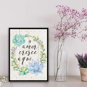 Quadro Frase O Amor Cresce Aqui 24X18Cm Vidro - Branca