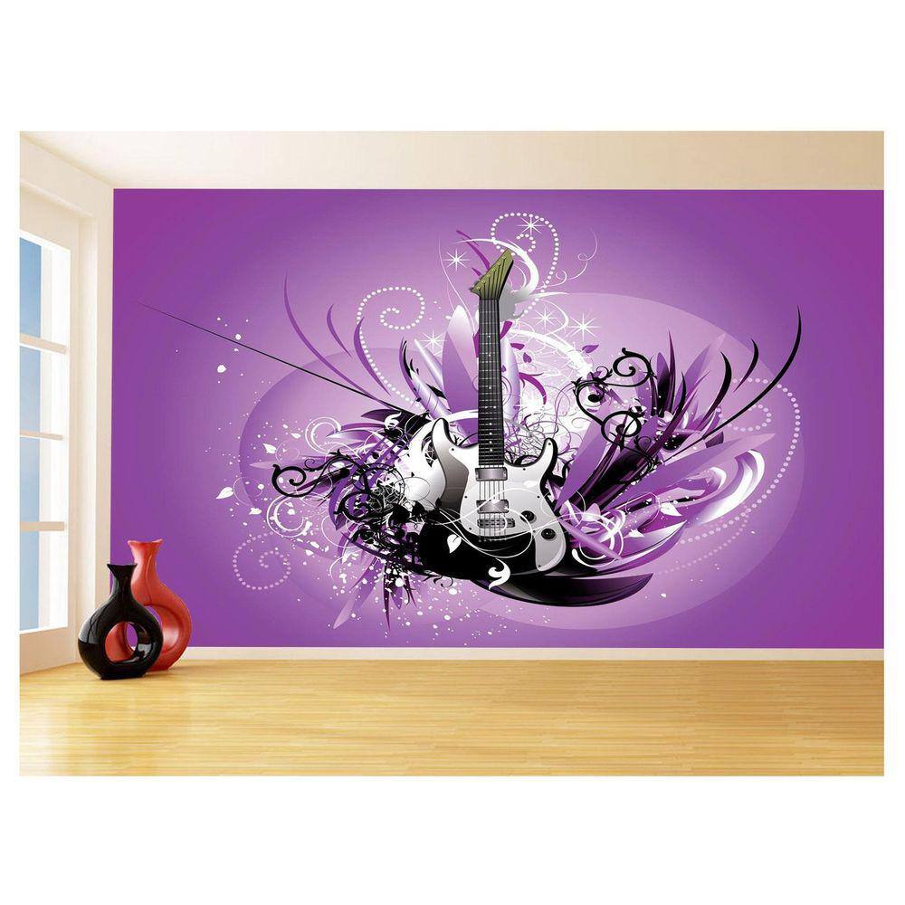 Papel De Parede 3D Musica Guitarra Arte Graffiti 3,5M Mus71