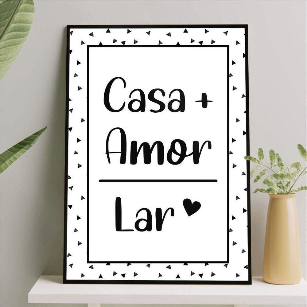 Quadro decorativo casa amor 45x34cm - vidro, moldura preta