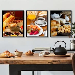 Quadros Decorativos Café 33x24cm - Kit 3 - Madeira Preta