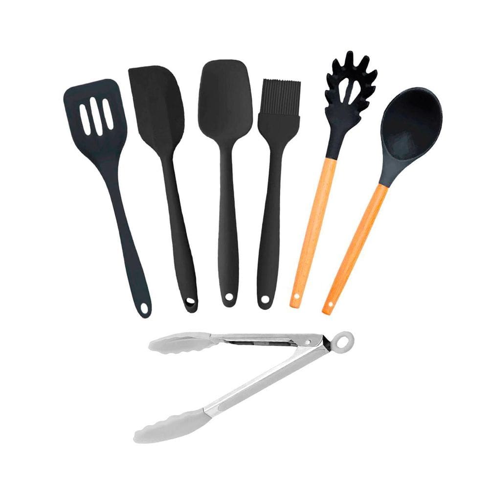 Kit 7 Utensílios Culinários De Silicone Para Cozinha Preto -