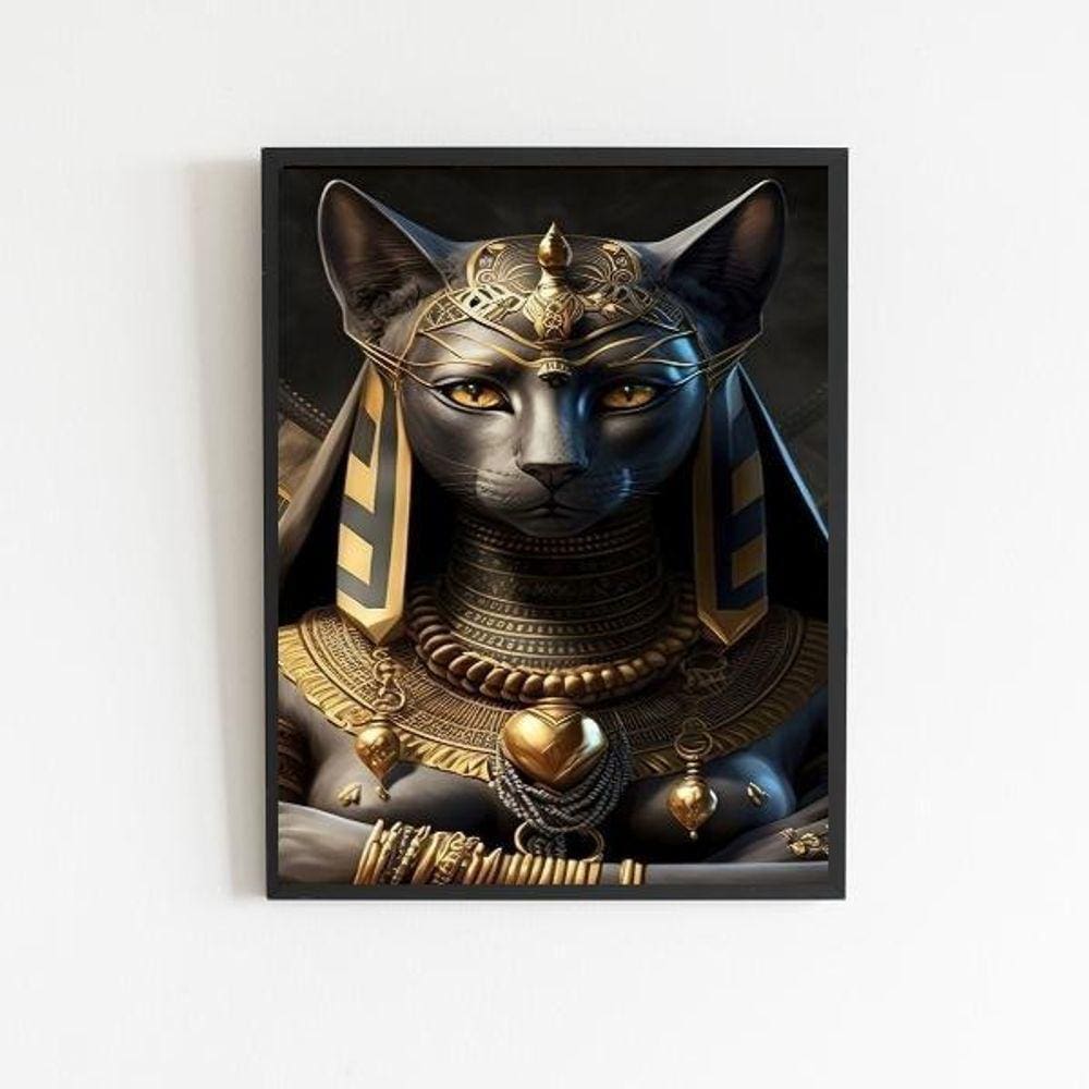 Quadro Decorativo Egípcio Anubis 33x24cm - Com Vidro Preta