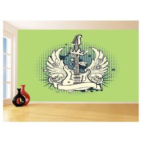 Papel De Parede 3D Musica Guitarra Arte Graffiti 3,5M Mus78