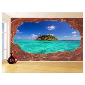 Papel De Parede 3D Praia Mar Caverna Pedras Céu 3,5M Npr297