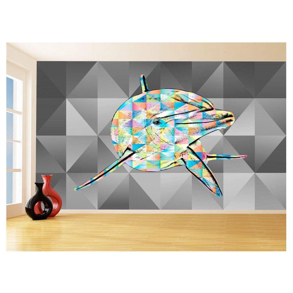 Papel De Parede 3D Animais Pop Art Golfinho Cor 3,5M Pxa297
