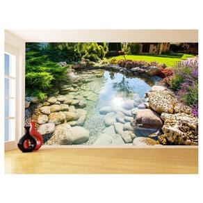 Papel De Parede Jardim Rio Flores Lago Árvores 3,5M Jjp49