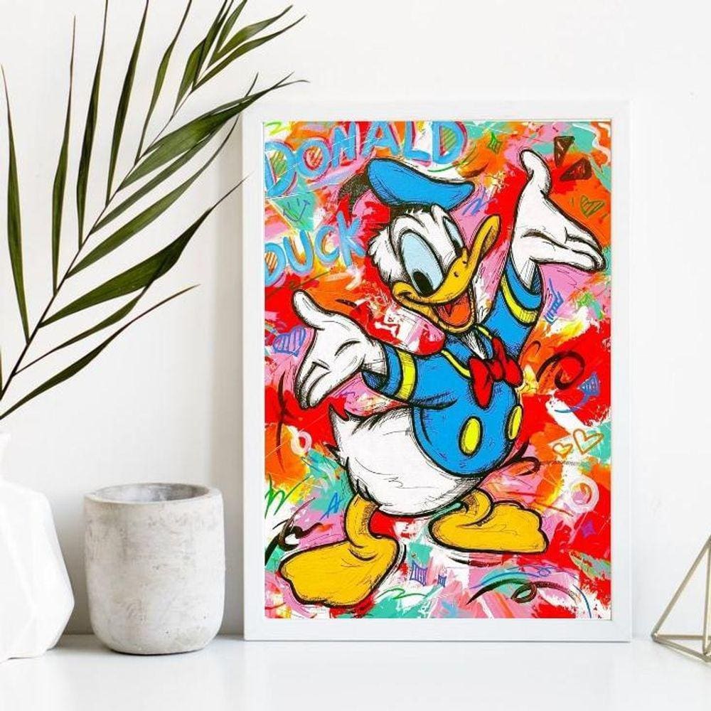 Quadro Decorativo Pato Donald 33x24cm com Vidro e Moldura Preta