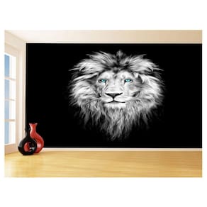 Papel De Parede 3D Animais Leão Olho Azul Rosto 3,5M Anm469