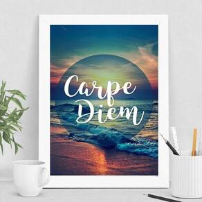 Quadro Decorativo Praia Por do Sol - 45x34cm - Branco