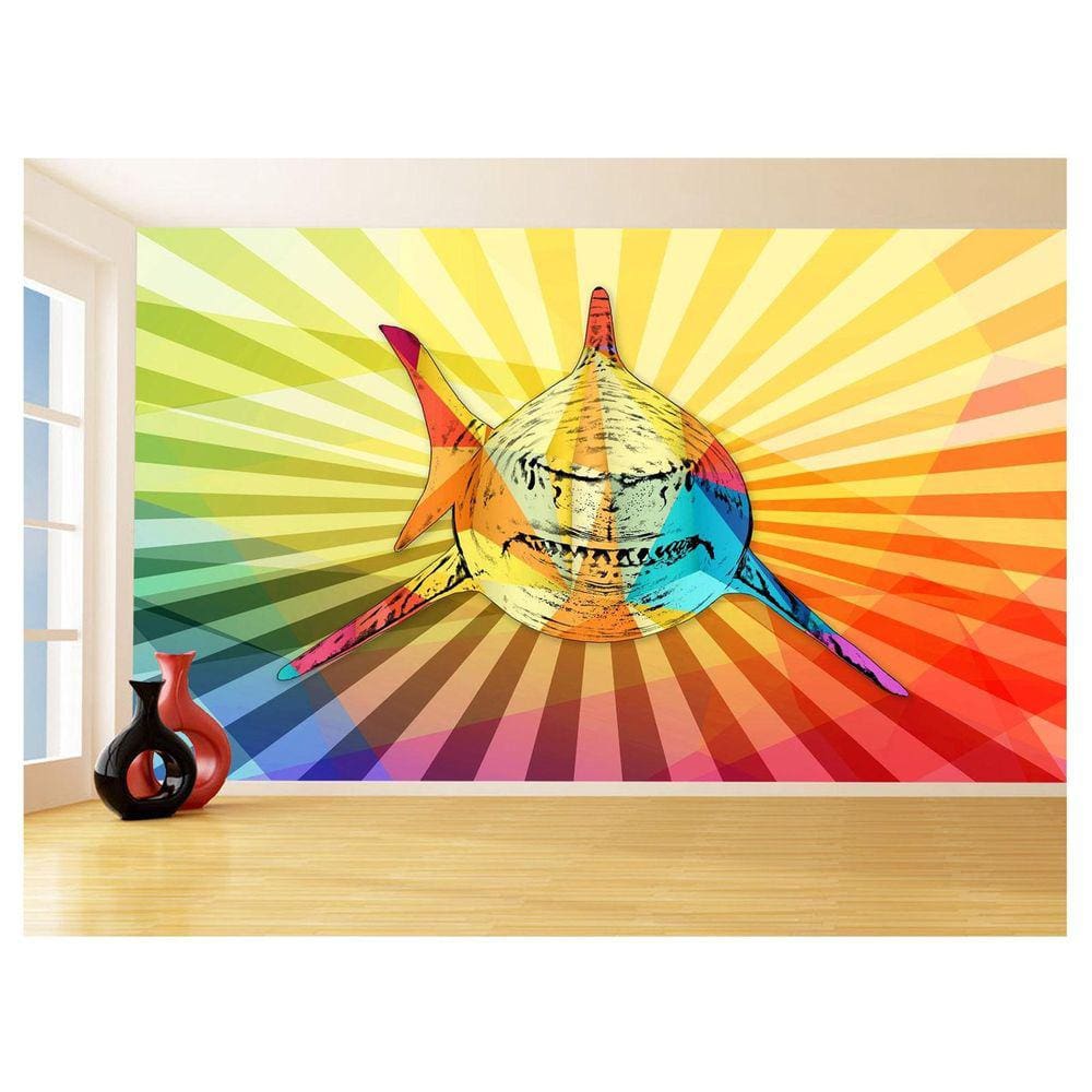 Papel De Parede Animais Pop Art Tubarão Cores 3,5M Pxa549