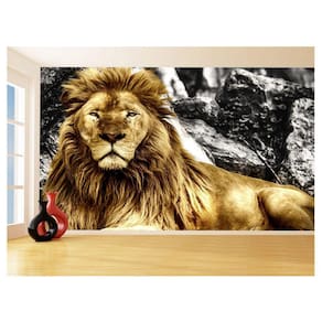 Papel De Parede 3D Animais Leão Rosto Encarando 3,5M Anm499